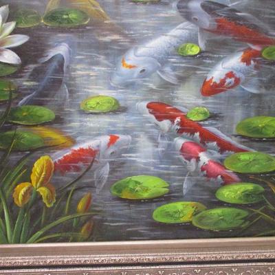 Lot 88 - Original Fine Art Oil Painting Koi Fish - Hand Painted- Artist Rogers
