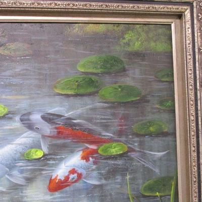 Lot 88 - Original Fine Art Oil Painting Koi Fish - Hand Painted- Artist Rogers