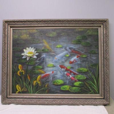 Lot 88 - Original Fine Art Oil Painting Koi Fish - Hand Painted- Artist Rogers