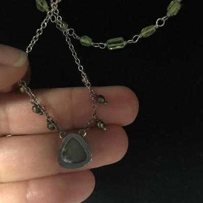 Lot 5 - Peridot Sterling Necklace & Ring with Green Stones