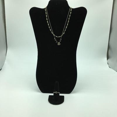 Lot 5 - Peridot Sterling Necklace & Ring with Green Stones
