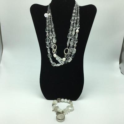 Lot 9 - Crystal, Pearl, Glass and Sterling Necklace & Bracelet