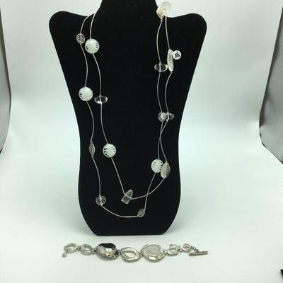 Lot 12 - Glass, Crystal, CZ and Silver Necklace & Bracelet 