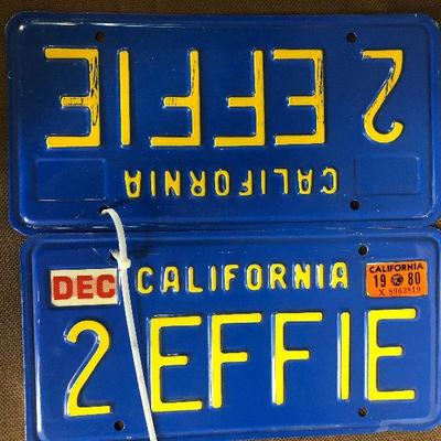 Lot #132 1980 California Personalized License Plate 2 EFFIE 