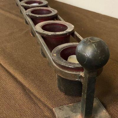 Lot #171 Iron Votive Candle With 10 Red Glass holders 