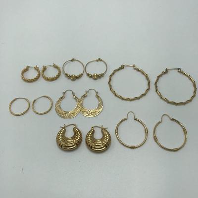 Lot 21 - Seven Pairs of Hoop Earrings Including One Marked 10K