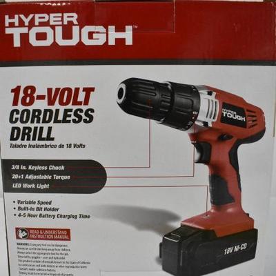 Hyper Tough 18 Volt Cordless Drill - Tested, Works, Complete