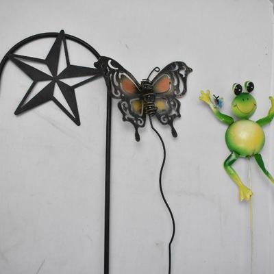 Three Garden Decorations: Star, Frog, & Butterfly