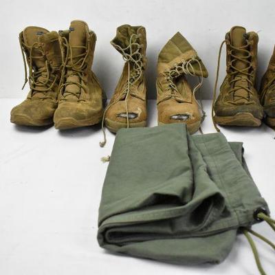 3 Military Boots, Two Size 9.5, One 9 & Bag