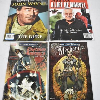4 Publications: John Wayne, Stan Lee, Captain America, & Lady Mechanika
