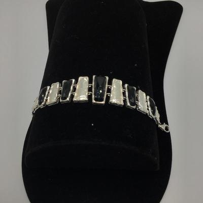 Lot 33 - Onyx and Sterling Necklace & Bracelet 