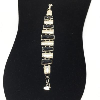 Lot 33 - Onyx and Sterling Necklace & Bracelet 