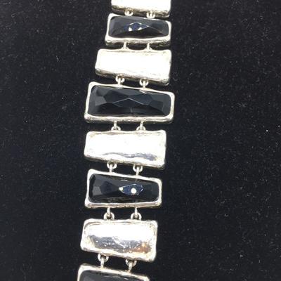Lot 33 - Onyx and Sterling Necklace & Bracelet 