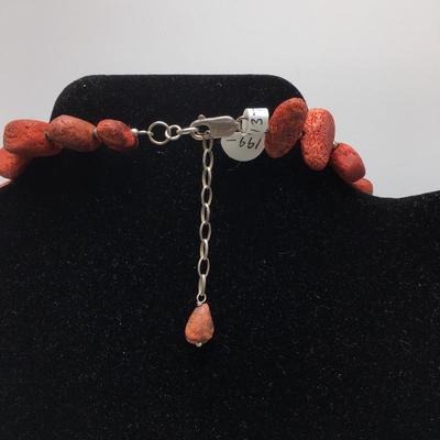 Lot 35 - Coral Necklace & Silver and Wood Ring