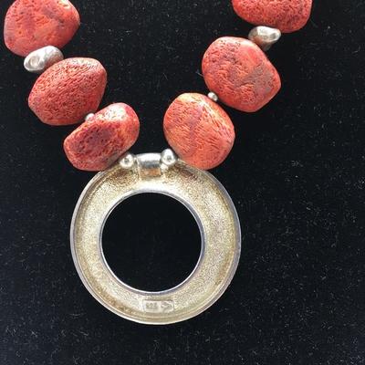 Lot 35 - Coral Necklace & Silver and Wood Ring