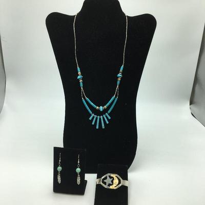 Lot 40 - Necklace, Earrings & Sterling Bracelet