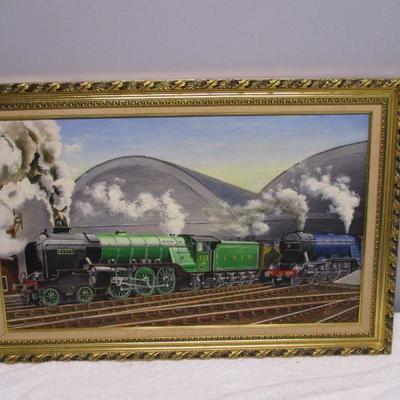 Lot 51 - Artist Bill West - Steam Engine Train Painting