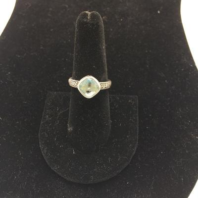 Lot 56 - Aqua Glass and Sterling Bracelet & Ring