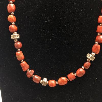 Lot 59 - Leather and Silver Bracelets & Coral Necklace 