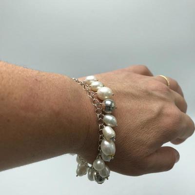 Lot 62 - Two Sterling and Pearl Bracelets 