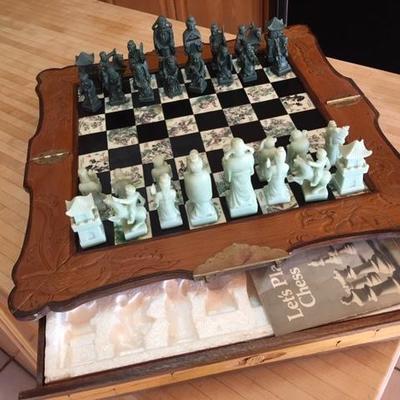 Lot 1064: Unique Jade Chess Set, Folds, Drawers