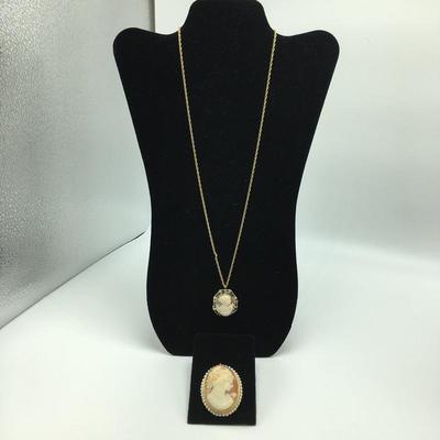 Lot 97 - Pair of Cameos and 14k Chain