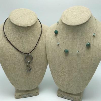 Lot 99 - Leather with Pendant and Green Stone Necklace