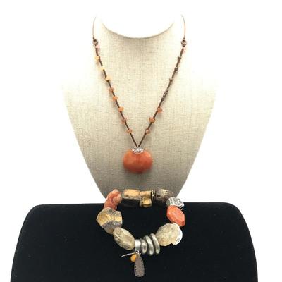 Lot 102 - Heat Wave Stretch Bracelet and Moroccan Sunset Necklace