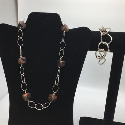Lot 118 - Sterling & Wood Necklace and Bracelet