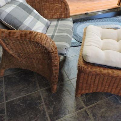 Wicker Arm Chair with Ottoman
