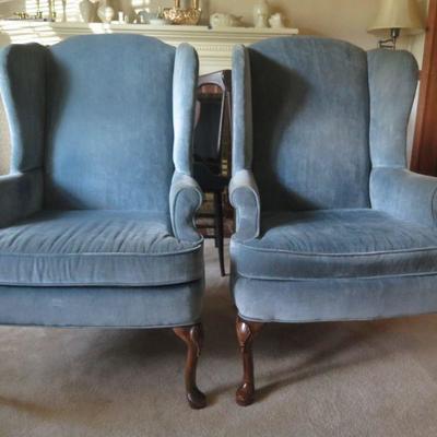 Vintage Queen Anne Style Wingback Chairs
