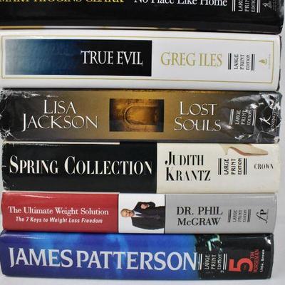 9 Hardcover Books LARGE PRINT: Authors Barclay -to- Patterson