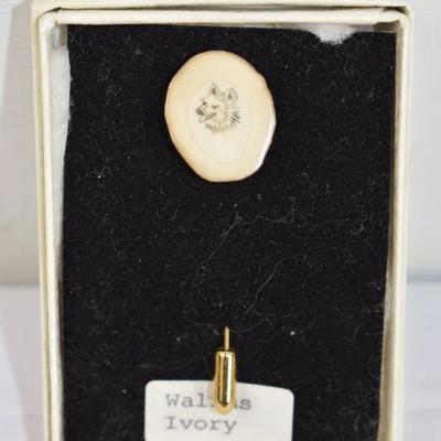 Vintage Walrus Ivory Pin with Dog Etching