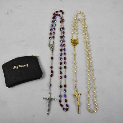 2 Rosaries with 1 Black Zipper Pouch - Vintage
