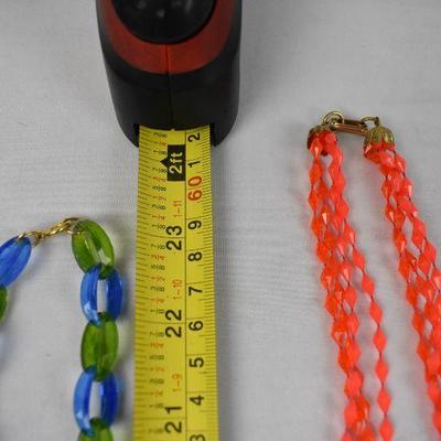 2 Vintage Necklaces: Blue/Green linked & Coral - Both Plastic