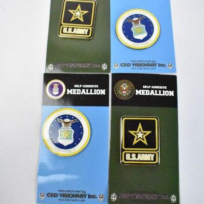 4 Self - Adhesive Medallions, Army & Air Force - New