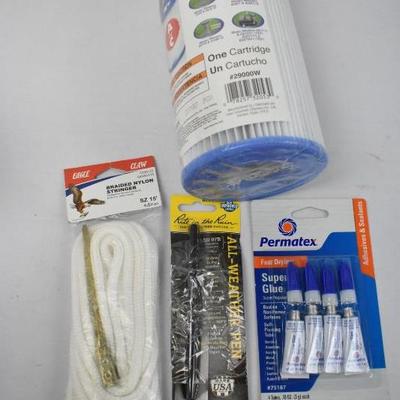 Intex Filter Cartridge, Permatex Glue, Nylon Stringer, All Weather Pen - New