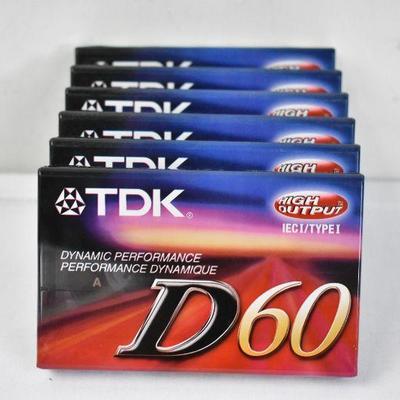 Qty 6 Cassette Tapes TDK D60 High Output IECI/Type I Sealed - New