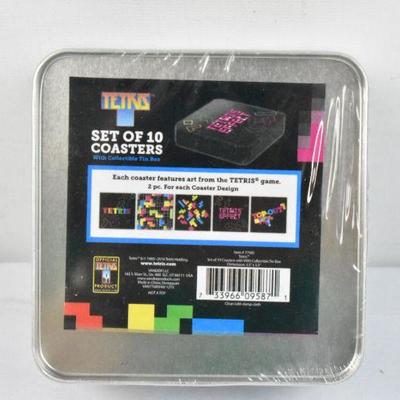 Tetris Coaster Set. Set of 10 with Tin Box - New