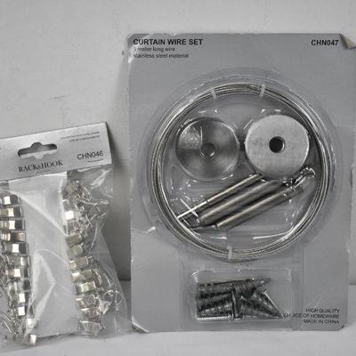 Curtain Wire Set (approx 14 feet) & 24 pc Clip Set - New
