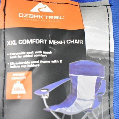 XXL Comfort Mesh Camp Chair by Ozark Trail Blue & Gray with Blue Bag - New