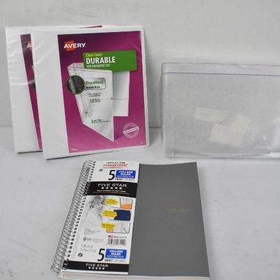 5 pc School/Office: 3 Ring Binders, Notebook, Wall Hanging File Holders - New