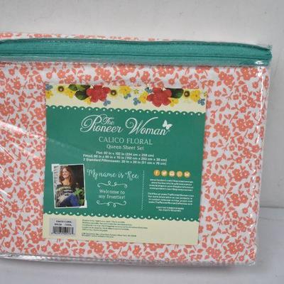 Queen Sheet Set by The Pioneer Woman: Coral Calico Floral - New