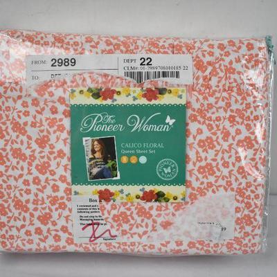 Queen Sheet Set by The Pioneer Woman: Coral Calico Floral - New
