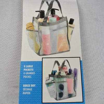 Mesh Carryall Tote for Bathroom or Beach w/ 6 Large Pockets. Open Package - New