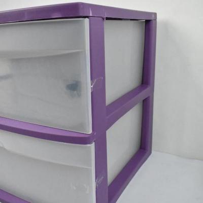 Sterilite Wide Drawer Cart with Casters. Purple, 2 Drawer - New