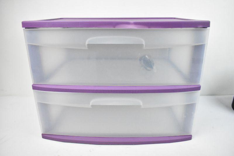 Sterilite Wide Drawer Cart With Casters Purple 2 Drawer New