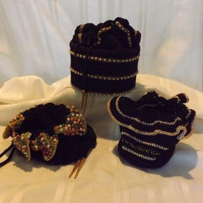 Collection of 3 Hand crocheted Beaded Satchels