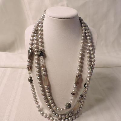 Triple Strand of Light Grey Cultured Freshwater Pearls