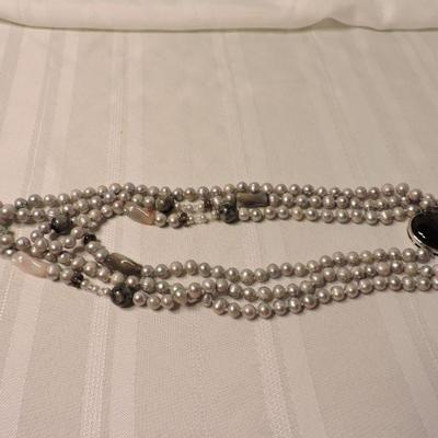 Triple Strand of Light Grey Cultured Freshwater Pearls
